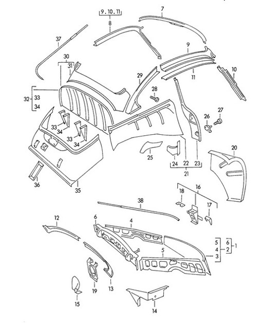 Diagram 801-025 Porsche Cayenne 3.6L 2007>> Body
