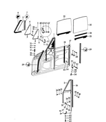 Door glass frame / Side window / Door window glass / Window guide (Model: CABRIO, HARDTOP, COUPE, -KARMANN-, ROADSTER) 356B / 356C 1960-65