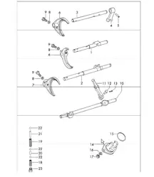 shift rod,s shift forks 4-speed and 5-speed transmission 911 1965-69