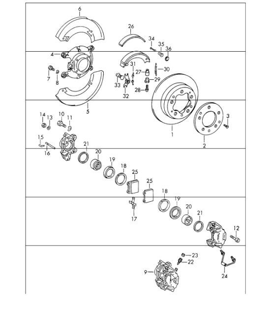 Diagram 603-00 Porsche 996 C4 3.4L 1997-08/01 Wheels, Brakes