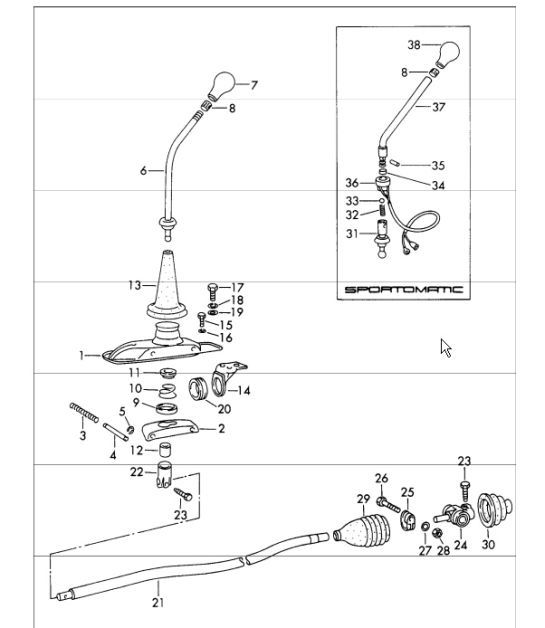 Diagram 701-00 Porsche Cayman 2.7L 987C 2006-08 Hand Lever System, Pedal Cluster 