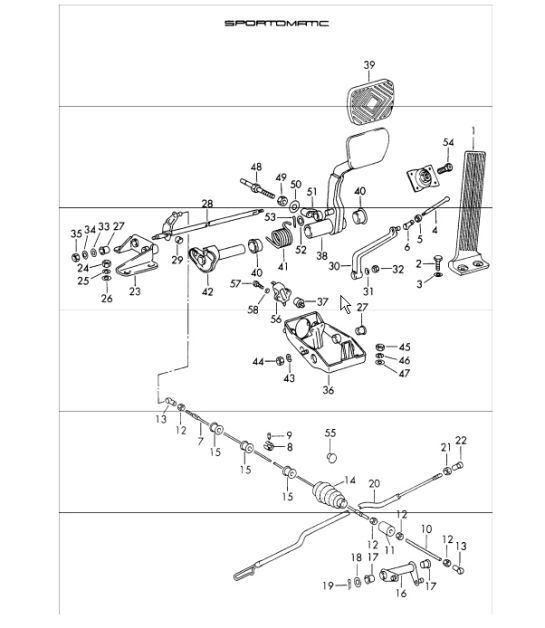 Diagram 702-15 Porsche 997 (911) MK2 2009-2012 Hand Lever System, Pedal Cluster 