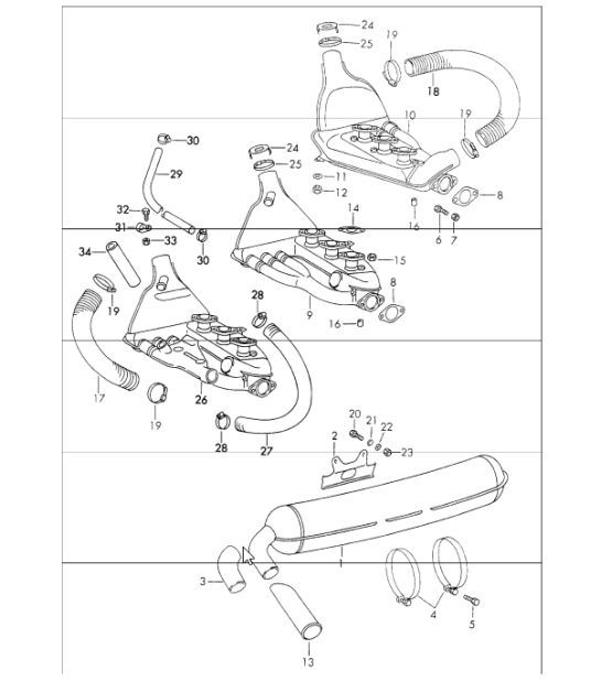 Diagram 202-05 Porsche Cayenne 3.6L 2007>> Fuel System, Exhaust System