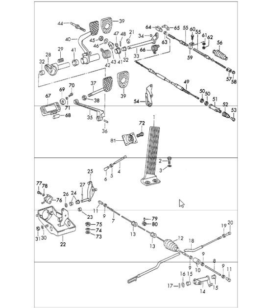 Diagram 702-00 Porsche 993 (911) C4S 1994-97 Hand Lever System, Pedal Cluster 