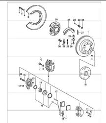 Scheibenbremse hinten, Handbremse 911 1974-77