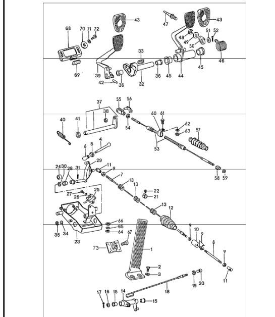 Diagram 702-00 Porsche Cayman S 3.4L 987C 2005-08 Hand Lever System, Pedal Cluster 