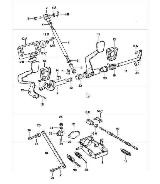 Diagram 702-00 Porsche Cayman GTS 718 2.5L 手动档 (365 Bhp) 手柄系统、踏板组 