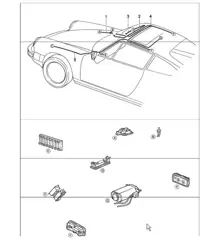 kabelbomen: Binnenverlichting bagageruimte VOOR, schuifdak, bediening cabriokap, elektrisch 911 1984-86