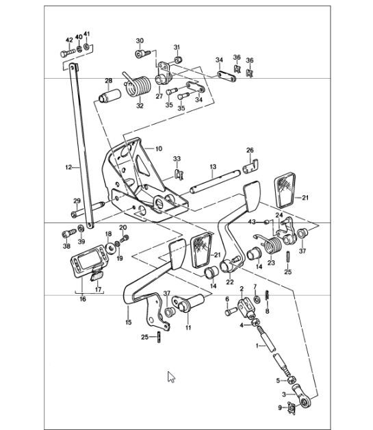 Diagram 702-06 Porsche Cayman S 3.4L 987C 2005-08 Hand Lever System, Pedal Cluster 