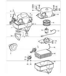 acondicionador de aire, carcasa del evaporador, piezas sueltas 911 1987-89