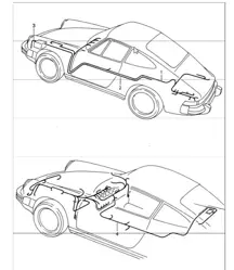 faisceaux habitacle, démarreur, batterie, tôle de plancher de coffre 911 1987-89