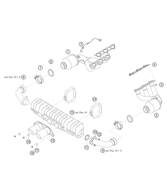 Diagram 2.2-05 Porsche Cayman 2.7L 987C 2006-08 Fuel System, Exhaust System