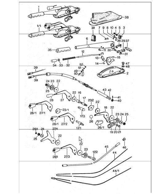 Diagram 701-05 Porsche 996 C4 3.6L 09/01-2005 Hand Lever System, Pedal Cluster 
