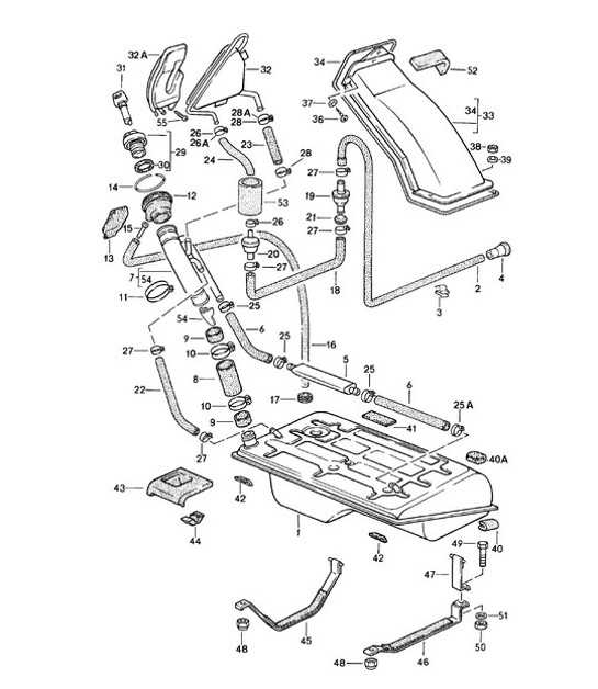 Diagram 201-001 Porsche 924 (1977-1988) Système de carburant, système d'échappement