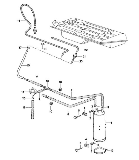 Diagram 201-005 Porsche 924 (1977-1988) Système de carburant, système d'échappement