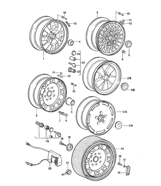 Diagram 601-000 Porsche 911 1984-1986 3.2L Ruote, freni