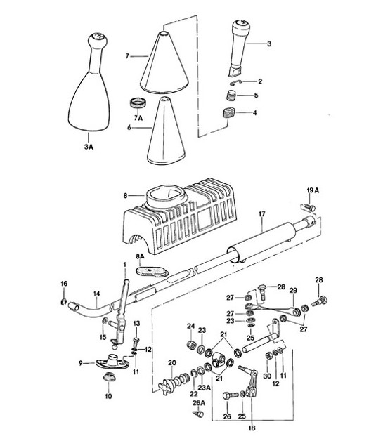 Diagram 701-000 Porsche 911 1978-1983 3.0L / SC Hand Lever System, Pedal Cluster 