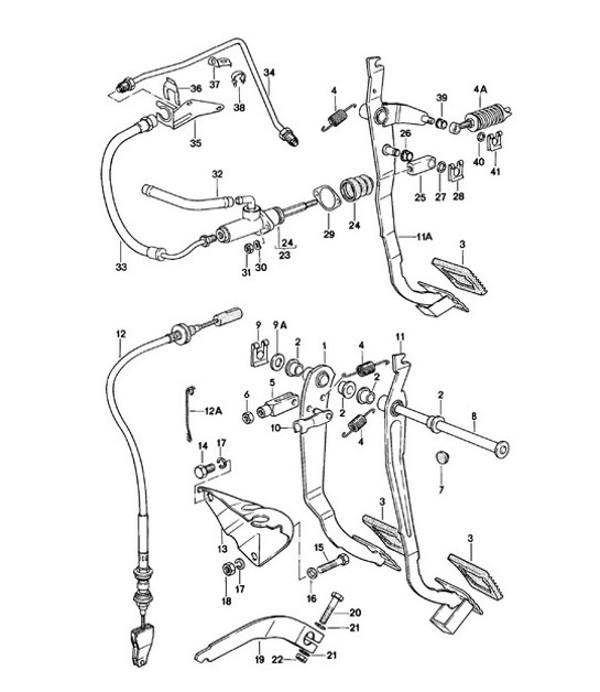 Diagram 702-000 Porsche 924 (1977-1988) Hand Lever System, Pedal Cluster 