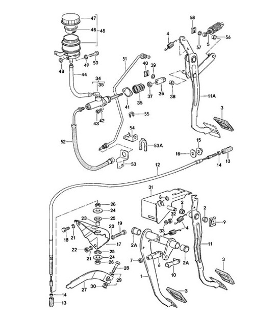 Diagram 702-005 Porsche 924 (1977-1988) Hand Lever System, Pedal Cluster 