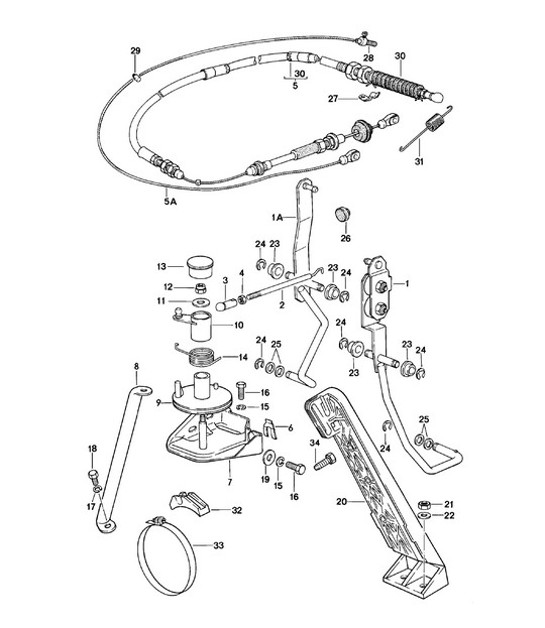 Diagram 702-015 Porsche 924 (1977-1988) Hand Lever System, Pedal Cluster 