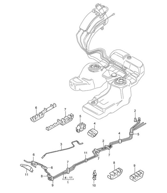 Diagram 201-05 Porsche 993 (911) GT2 1994-97 Fuel System, Exhaust System