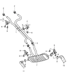 Système d'échappement / Silencieux avant / Silencieux arrière / Tuyau d'échappement (PR:T90,T91) Cayenne 9PA (955) 4.5L 2003-06