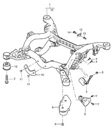 Rear axle / Suspension subframe / Self-levelling sensor / Stone guard Cayenne 9PA (955) 2003-06 Rear axle / Suspension subframe / Self-levelling sensor / Stone guard Cayenne 9PA (955) 2003-06