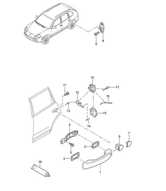 Door handle, exterior / Door lock - Rear - Cayenne 9PA (955) 2003-06
