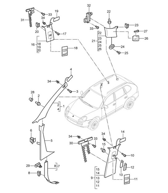 Linings / A-pillar Until D-pillar Cayenne 9PA (955) 2003-06