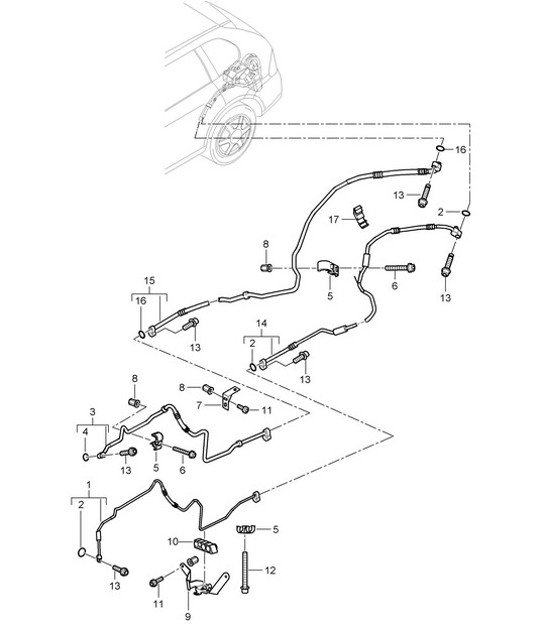 Refrigerant circuit / Auxiliary air conditioner (PR:9AH) - Rear - Cayenne 9PA (955) 2003-06