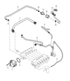 Throttle valve adapter / Tank ventilation / Breather line / Crankcase housing (Model: 5501) Cayenne 9PA1 (957) 3.6L 2007-10 Throttle valve adapter / Tank ventilation / Breather line / Crankcase housing (Model: 5501) Cayenne 9PA1 (957) 3.6L 2007-10