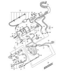 Tuyau de collecte de carburant / Conduite de carburant / Injecteur haute pression (Modèle: 059D) Cayenne 9PA1 (957) 3.0L Diesel 2007-10