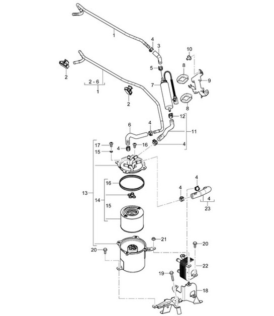 Diagram 201-018 Porsche Cayman 2.7L 987C 2006-08 Fuel System, Exhaust System