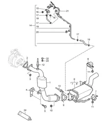 Système d'échappement / Tuyau d'échappement avec : Catalyseur / Filtre à particules diesel / Ligne de commande (PR:D50) Cayenne 9PA1 (957) 3.0L Diesel 2007-10