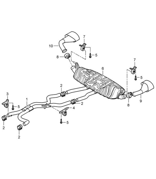 Diagram 202-015 Porsche Cayenne 9PA1 (957) 2007-2010 Fuel System, Exhaust System
