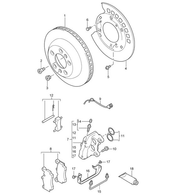 Diagram 603-000 Porsche 996 C4 3.4L 1997-08/01 Ruote, freni