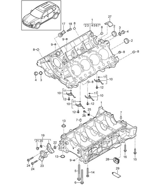 Diagram 101-040 Porsche Cayenne 9PA (955) 2003-2006 Engine