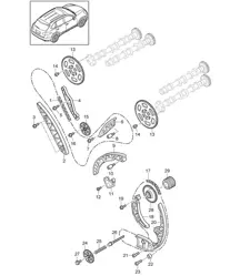 Catena di distribuzione / Guida di scorrimento / Tendicatena / Pignone catena (Modello: CRCA,CRCB, CNRB,CVVA, CVVB,CVVC) Cayenne 92A (958) 3.0L Diesel 05/2011-2018
