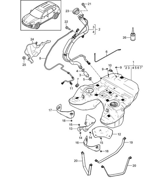 Diagram 201-002 Porsche Cayenne 92A (958) 2010-2017 Fuel System, Exhaust System