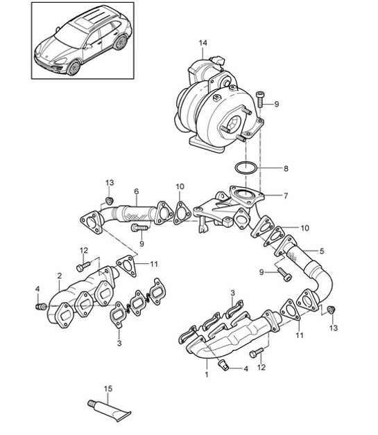 Diagram 202-015 Porsche Cayenne GTS V8 4.8L Petrol 400HP Fuel System, Exhaust System