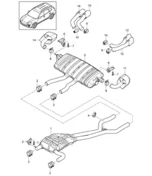 Système d'échappement / Silencieux avant / Silencieux arrière / Sortie d'échappement (PR:D19,D11, 0P0,0P3,0P6) Cayenne 92A (958) 3.0L / 3.0L HYBRID 2011-18
