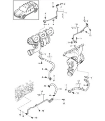 Tuyau d'huile pour turbocompresseur de gaz d'échappement (Modèle: CURA,CUR, CXZA,CXZ) Cayenne 92A (958) 3.6L 2011-18