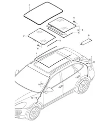 Glass roof / Accessories / Cover / Water drainage hose (PR:3FU) Cayenne 92A (958) 2011-18