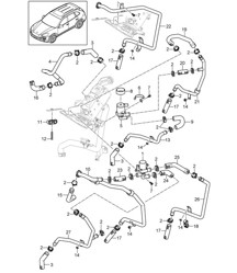 Hose / Wheel housing / with: Auxiliary air conditioner and Auxiliary heater / Feed line / Return line (PR:9AH,9M1, 9M5,9M9) Cayenne 92A (958) 2011-18