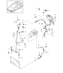 Circuit frigorifique avec : Climatiseur d'appoint (PR:9AD,0K1, D19,L0R - Volant à droite) - AVANT - Cayenne 92A (958) 3.0L HYBRID >>2014