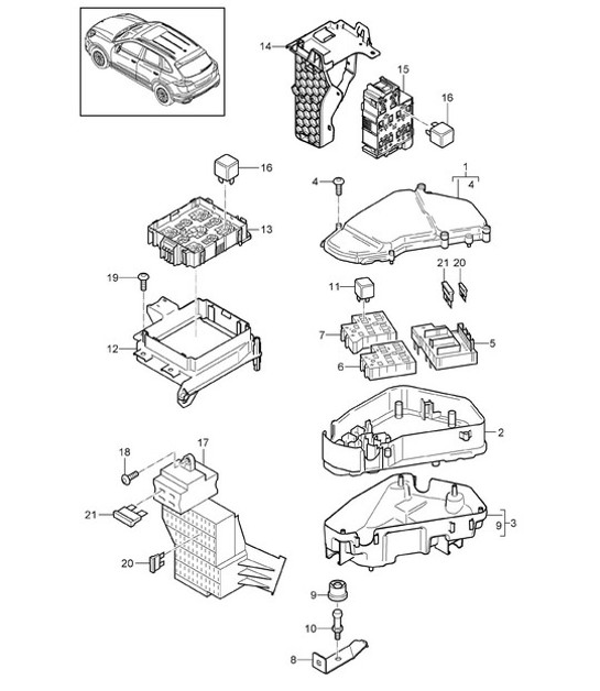 Diagram 902-001 Porsche Cayman 987C/981C (2005-2016) Electrical equipment