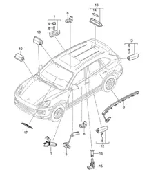 Luci interne / Lampada bagagliaio / Spia porta / Luce vano piedi / Luce / Specchio esterno Cayenne 92A (958) 2015>>