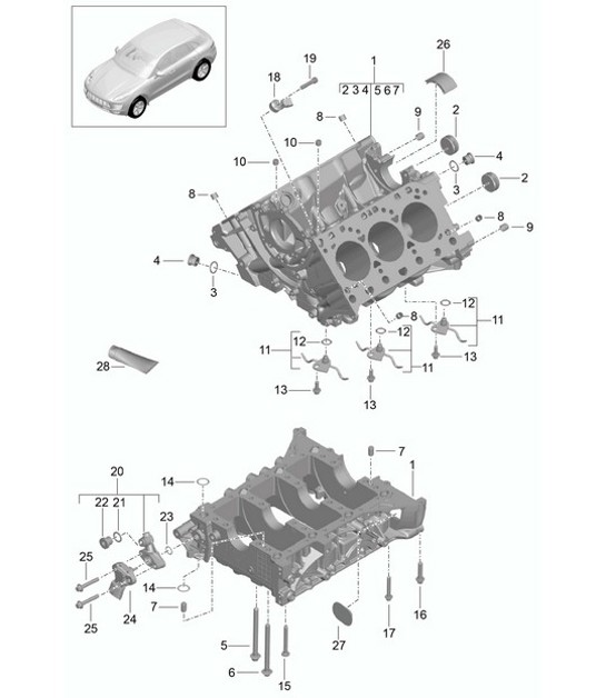 Alloggiamento basamento / Parti singole (Modello: CTMA,CTM, CTLA,CTL, DCNA,DCN, DHKA,DHK) 95B.1 Macan 3.0L / 3.6L 2014-18