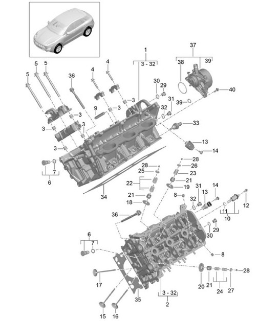 Testata/pompa a vuoto (Modello: CTMA,CTM, CTLA,CTL, DCNA,DCN, DHKA,DHK) 95B.1 Macan 3.0L / 3.6L 2014-18
