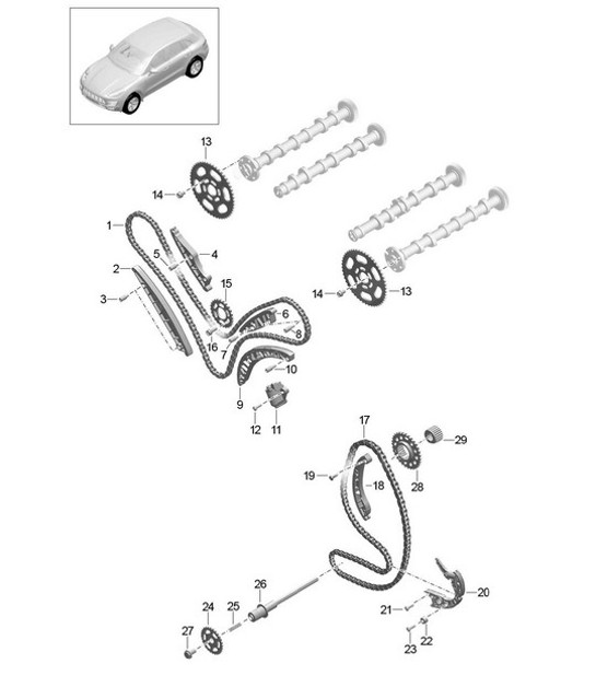 Catena di distribuzione/guida di scorrimento (Modello: CDUD,CTBA, CTBB,CTBC) 95B.1 Macan 3.0L Diesel 2014-18